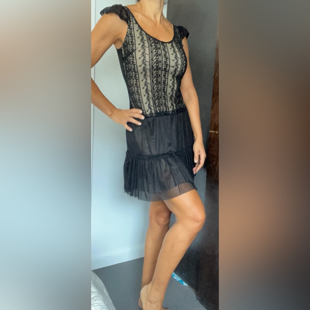 Lace and tulle black mini dress